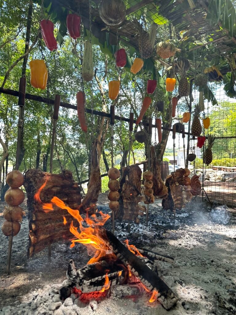 Fogo de chão no Giordani Gastronomia Cultural, no Vale dos Vinhedos (RS)